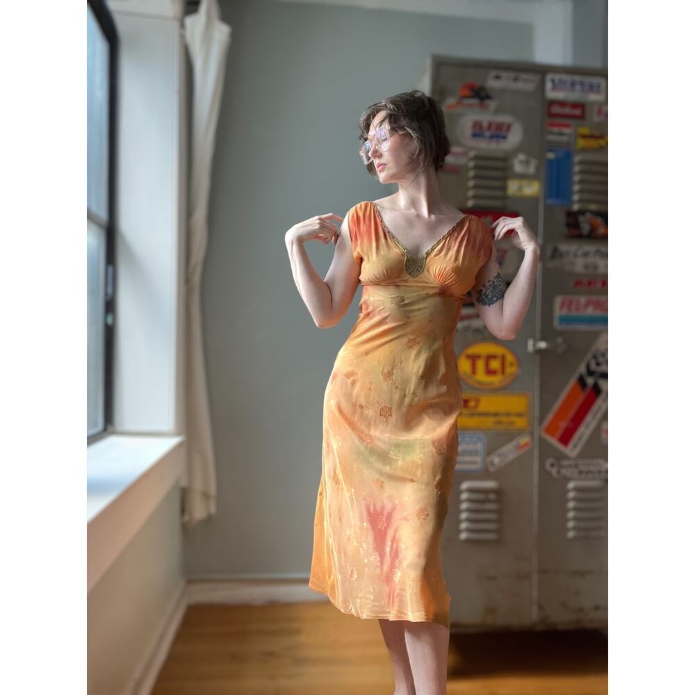 Vintage 30s Bias Cut Satin Slip Dress | Hand-Dyed Gown | Art Deco Lingerie | S/M - Picture 2 of 10